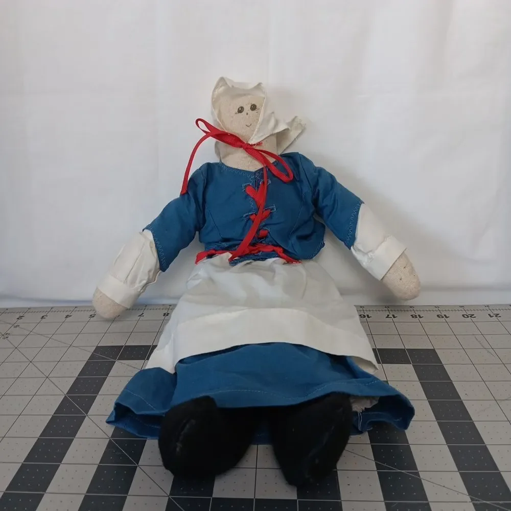 An Anytime Moravian Doll Handmade Cloth Rag Primitive Signed in 1993 Vintage